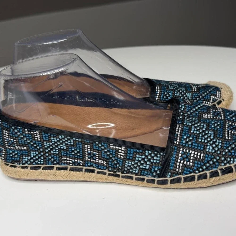Franco Sarto Blue Woven Espadrille Flats Summer Cruise Coastal Boho Resort